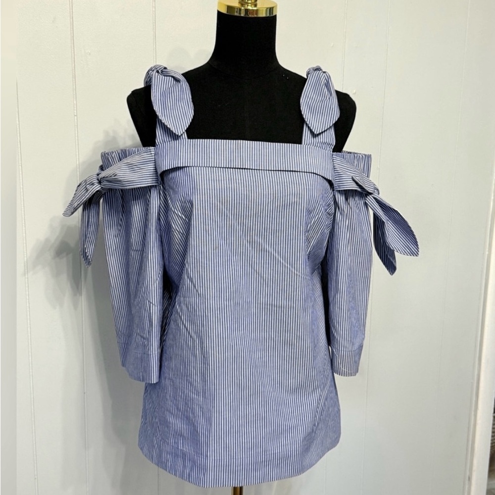 Banana Republic Blue Pinstripe Off-Shoulder Blouse
